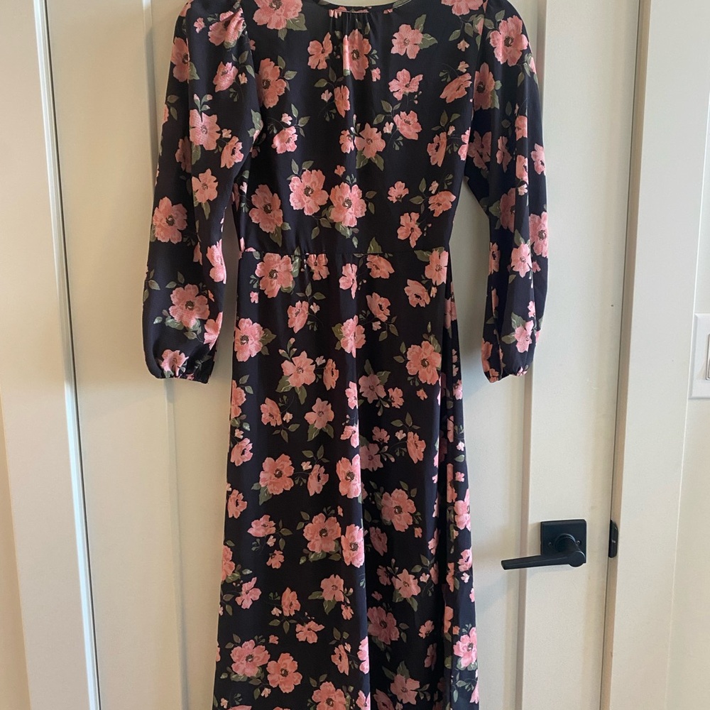 New Look Black and Pink Floral Long Sleeve Dress